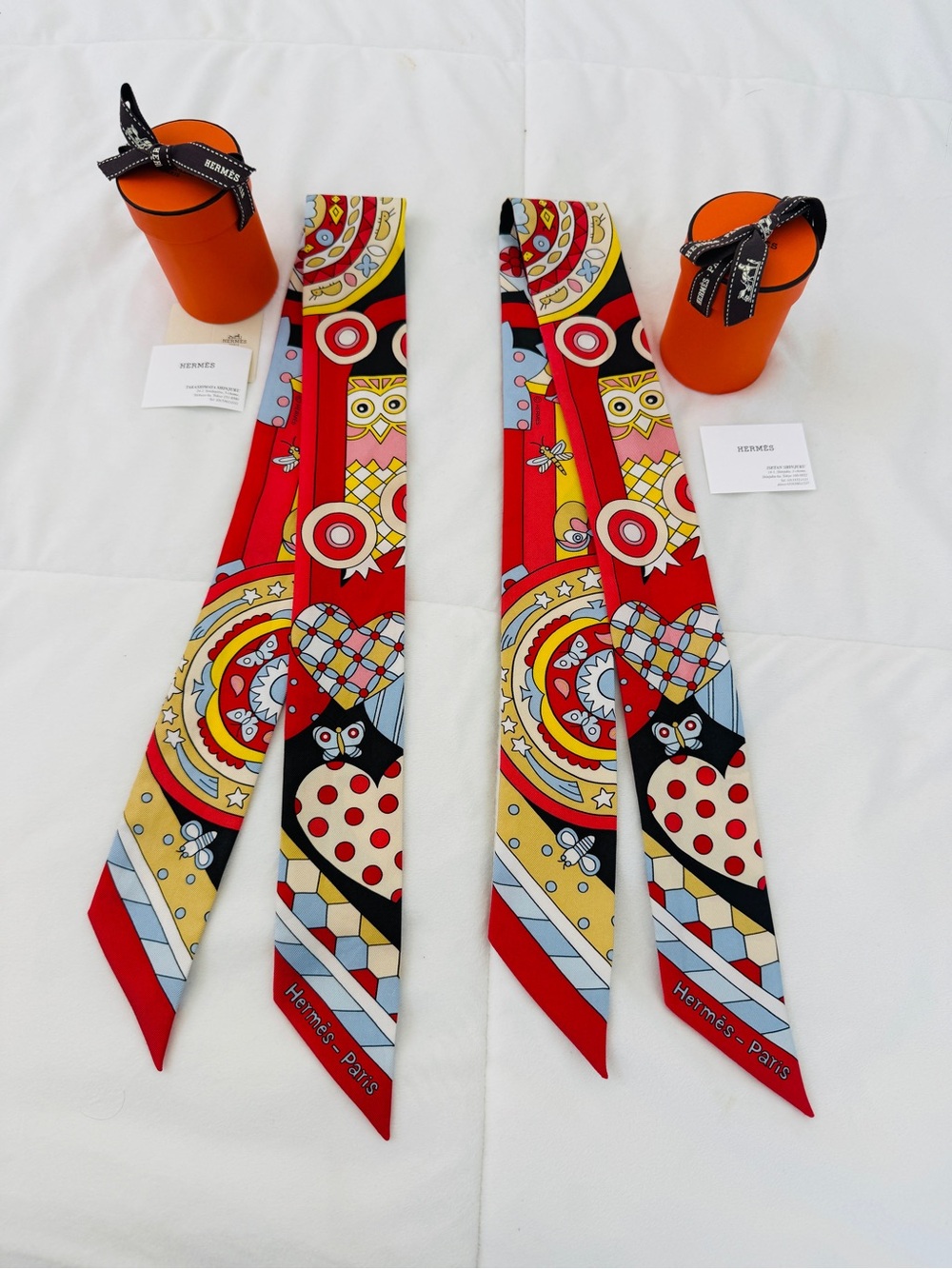 Hermes Les Murmures de la Foret Silk Scarf Twilly Pair Rouge Ebene Red Box Set